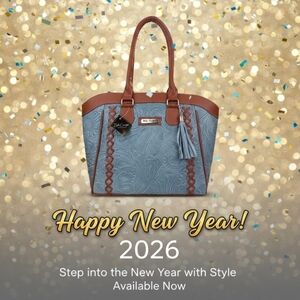 Denim Blue Brown Cross Stitch Embossed Tooled Artisan LEATHER Hobo Bag Purse